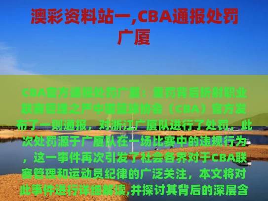 澳彩资料站一,CBA通报处罚广厦