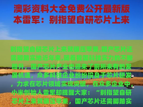 澳彩资料大全免费公开最新版本	雷军：别指望自研芯片上来就碾压苹果